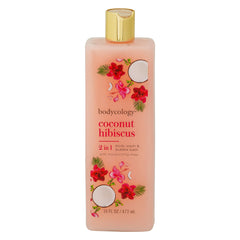 Bodycology front bottle showing coconut hibiscus scent and clear branding for a refreshing shower