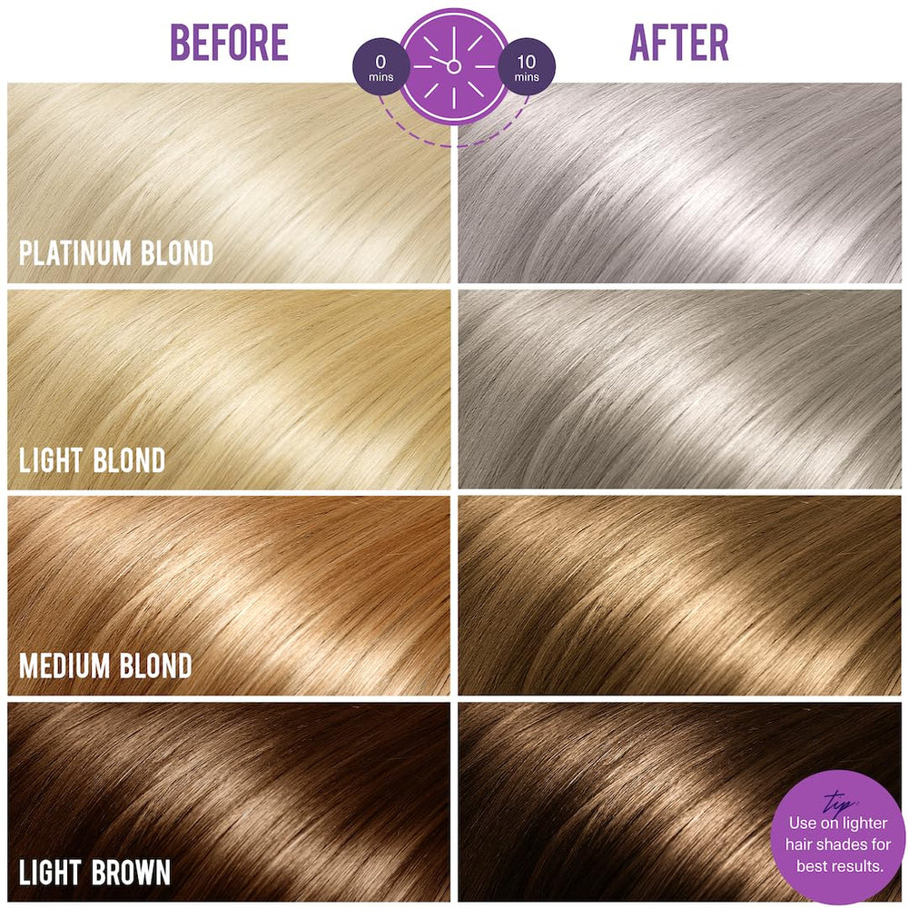 BOLD UNIQ purple shampoo pump dispensing product, demonstrates easy at-home application