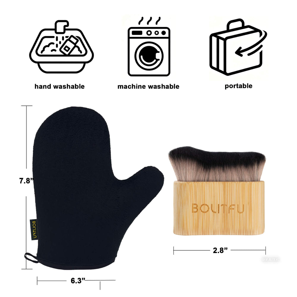 BOLITFU mitt used on leg demonstrating streak-free blending benefit