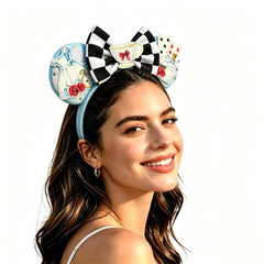 Bolonar checkered sequin mouse ears headband front view for standout costume look