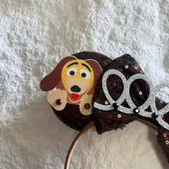 Bolonar brown ear sequin close-up highlighting sparkle and durable stitch work