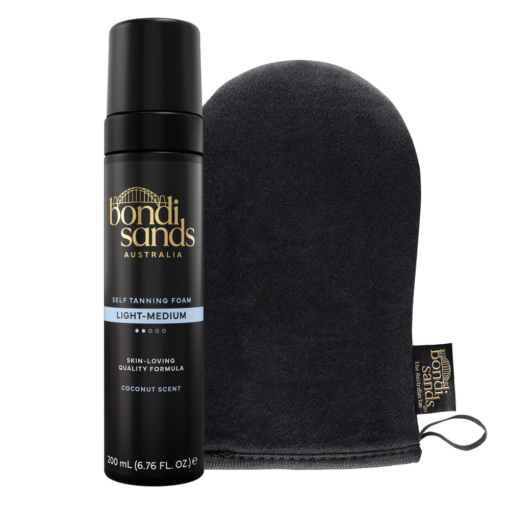 Bondi Sands foam front packaging showing product and mitt for easy application