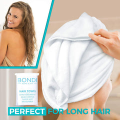 BONDI HOME & SPA towel beside hair dryer showing time-saving drying benefit