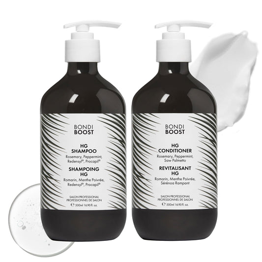 BondiBoost front packaging showing shampoo and conditioner, highlights fuller-looking hair