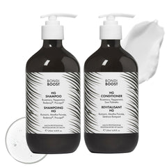 BondiBoost front packaging showing shampoo and conditioner, highlights fuller-looking hair