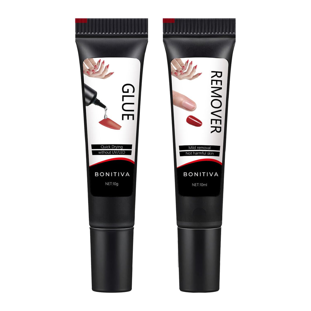 BONITIVA front packaging showing 10g glue and 10ml remover for quick at-home nails