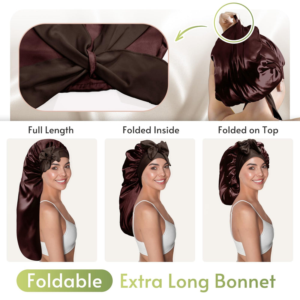 BONNET QUEEN closeup of wide spandex tie band for adjustable secure fit