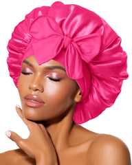 BONNET QUEEN hot pink front view showing full bonnet and secure fit