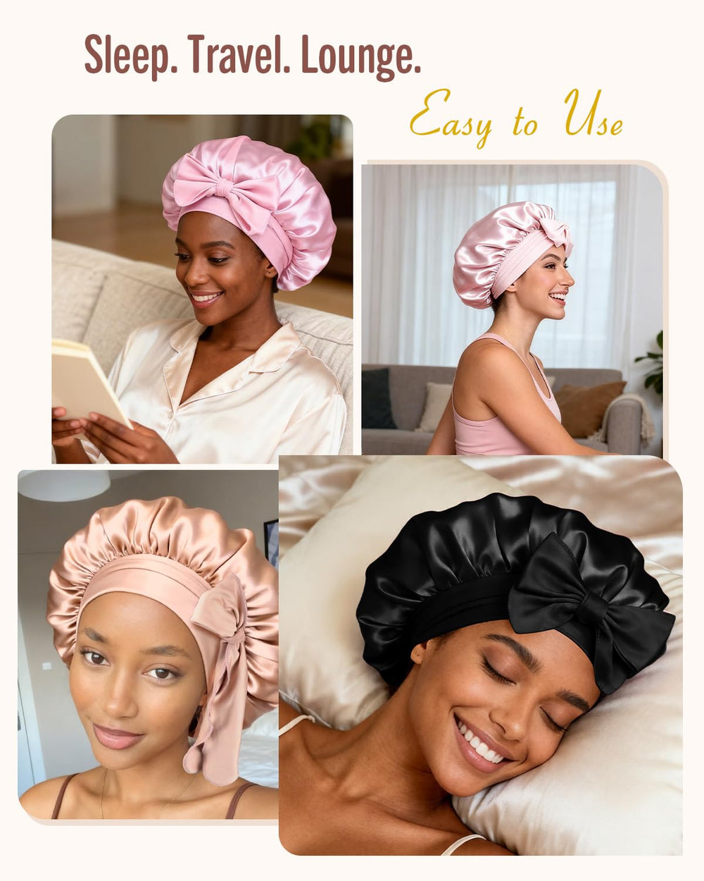 BONNET QUEEN on model sleeping illustrating overnight hold and protection benefit