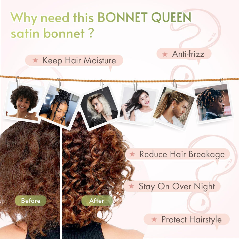 BONNET QUEEN size comparison with hand showing true scale for medium hair