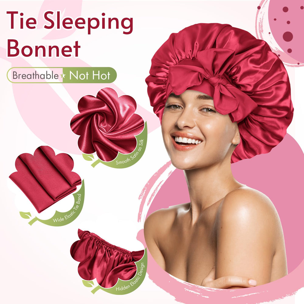 BONNET QUEEN tie band detail for adjustable, no-slip fit benefit