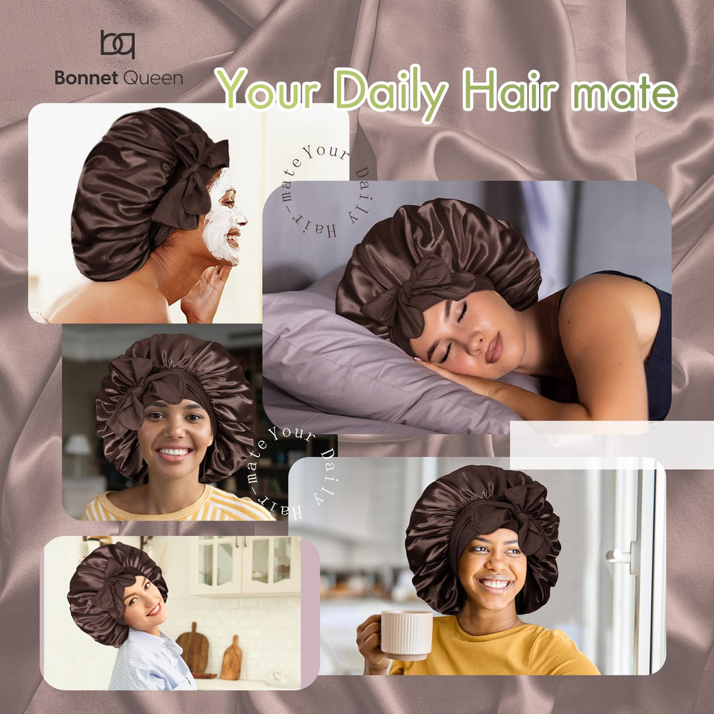 BONNET QUEEN tie band detail displaying adjustable hold and secure fit