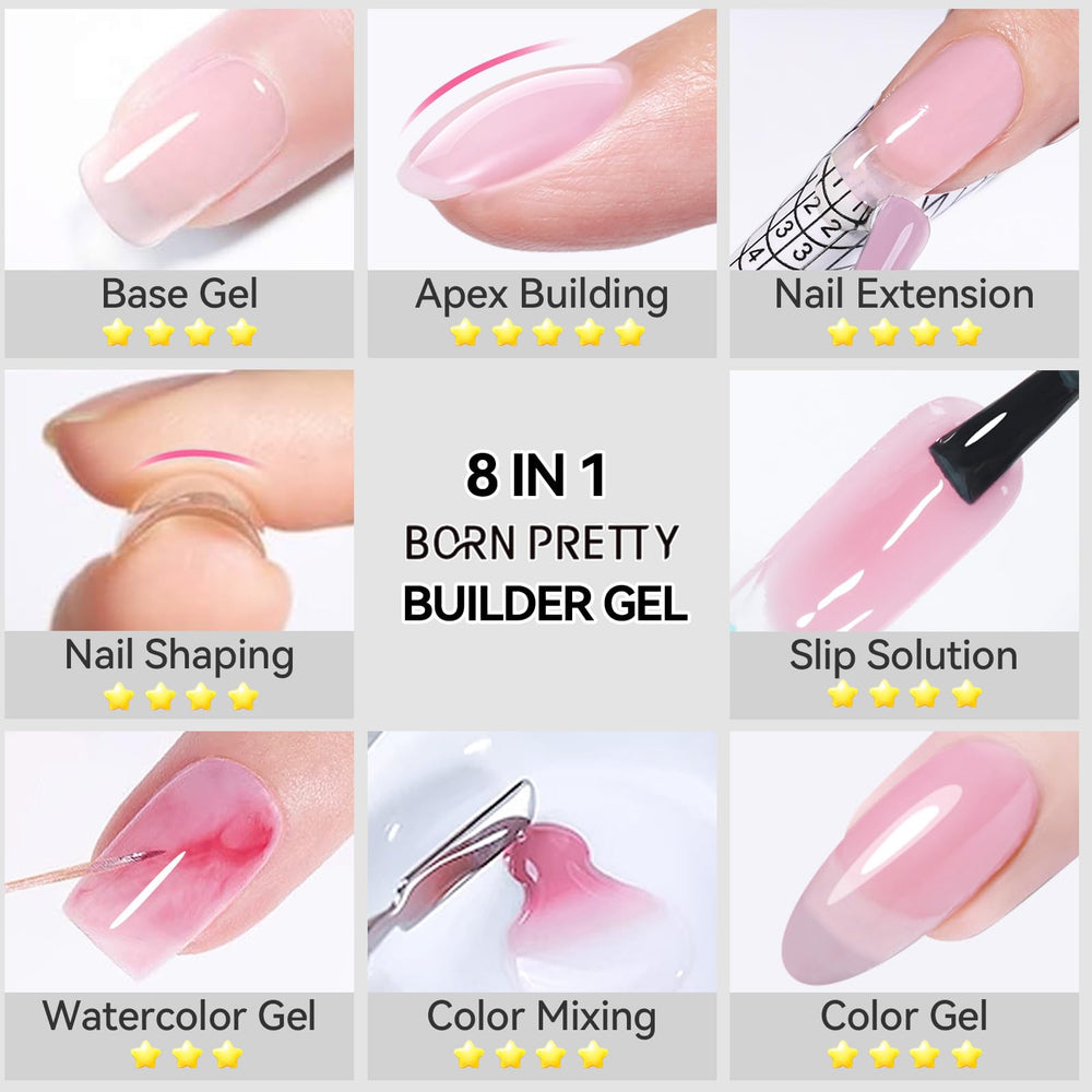 born pretty before after extensions split showing stronger shaped nails and noticeable lift in structure