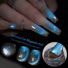 Born Pretty Blue Auroras applied on a natural nail demonstrating long-lasting finish