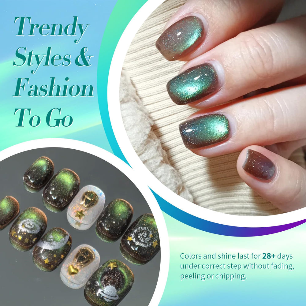 Born Pretty cured nail swatch on hand showing reflective cat-eye and salon shine