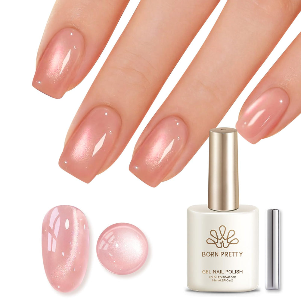 Born Pretty front bottle showing peach pink cat-eye gel and brand
