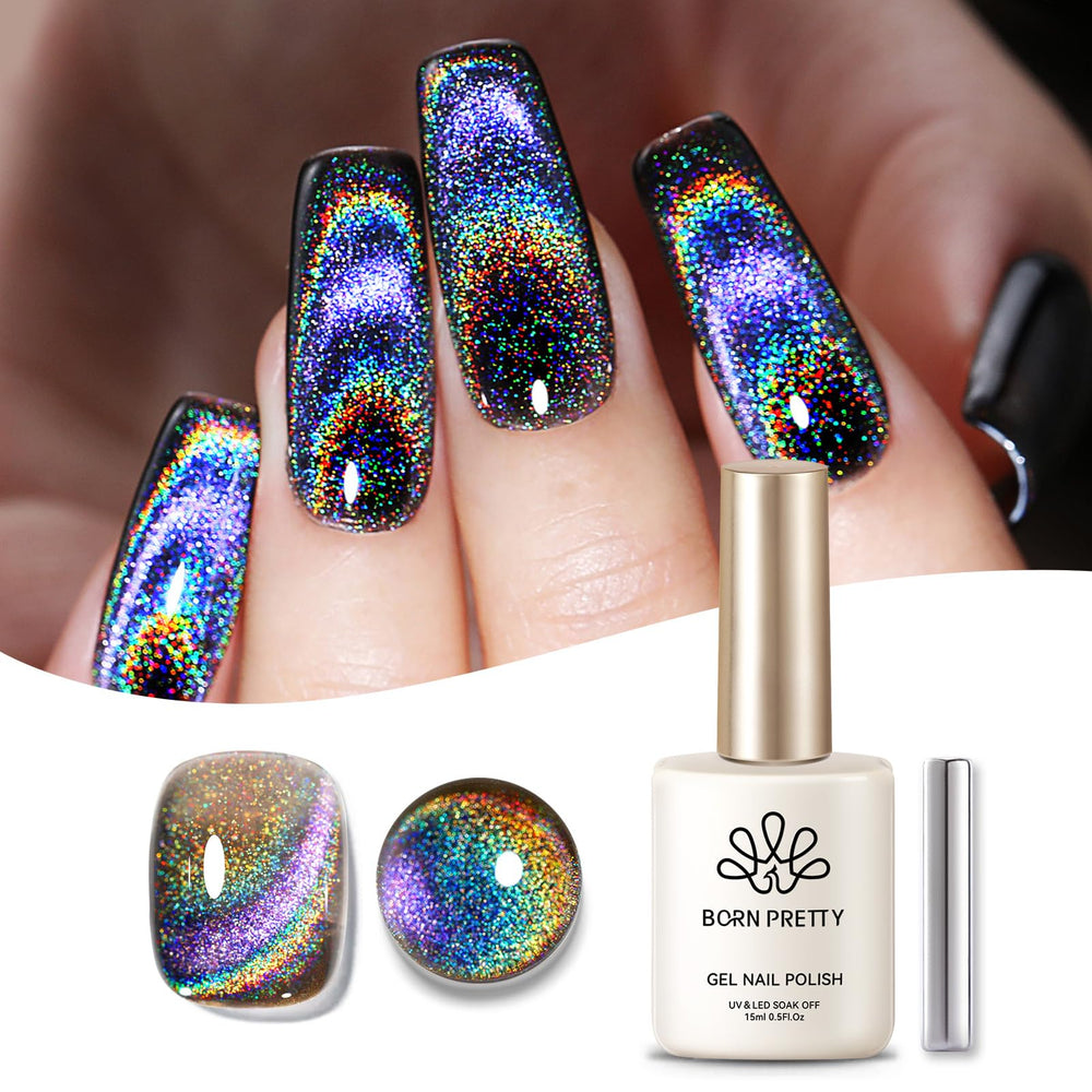 Born Pretty front bottle showing holographic rainbow finish and product benefit