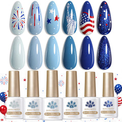Born Pretty front packaging showing six blue gel polishes and convenience