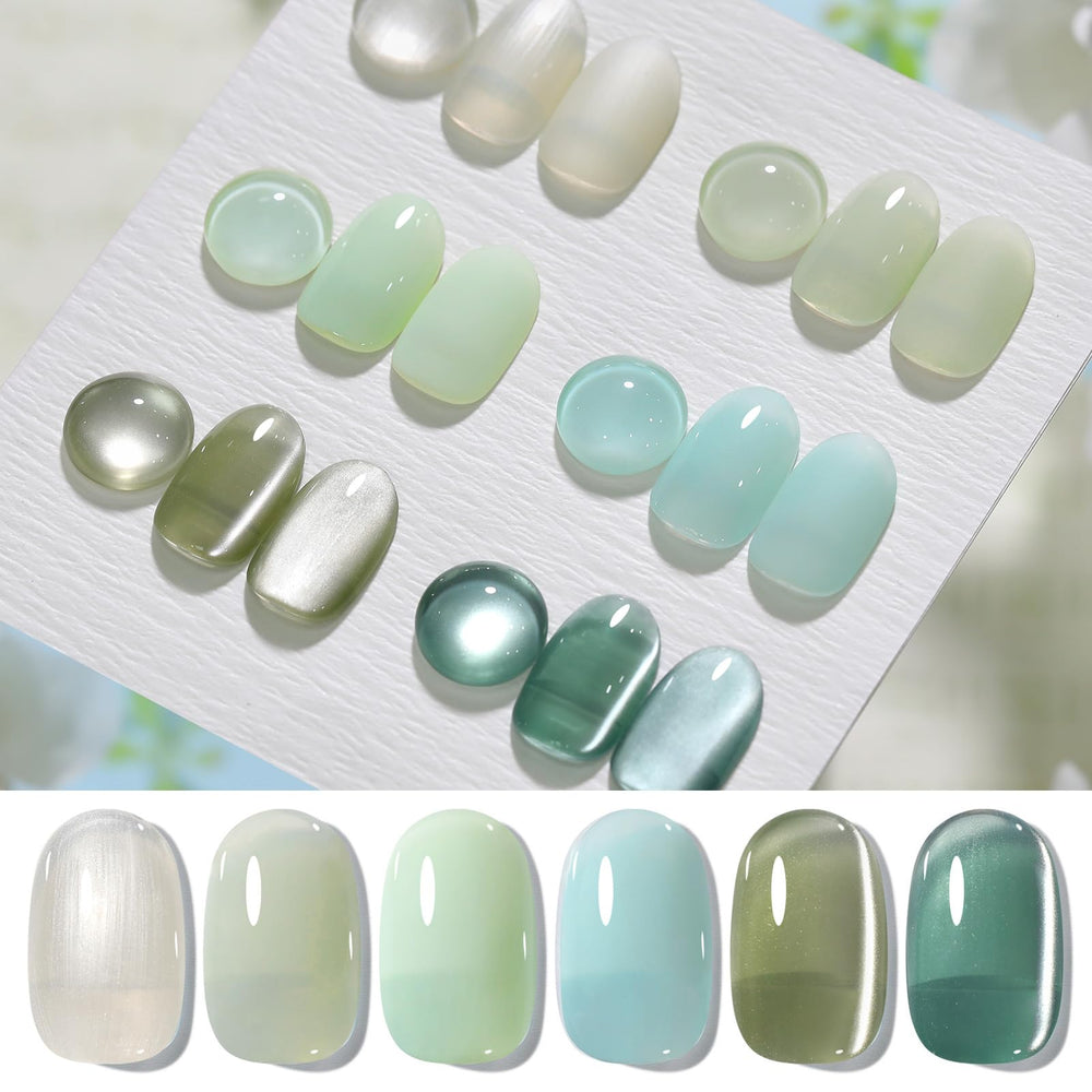Born Pretty front packaging showing six green gel bottles and kit benefit