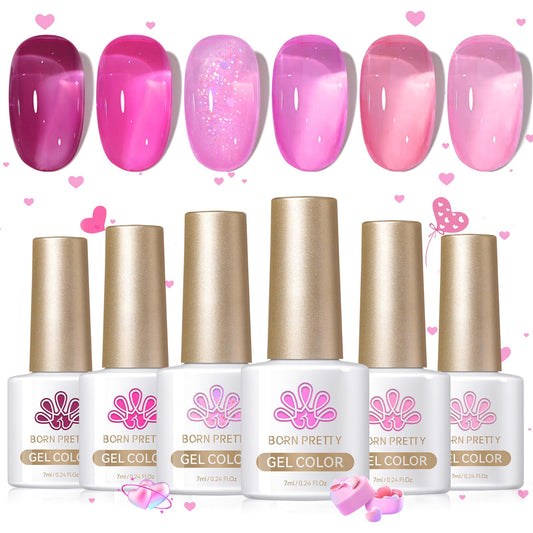 Born Pretty front packaging of six-bottle jelly gel set showing colors and benefit: versatile shades
