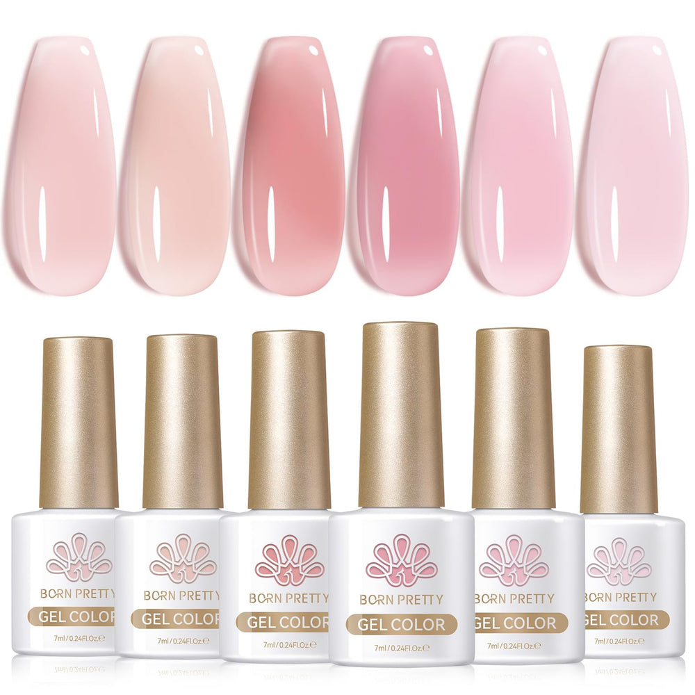 Born Pretty front packaging showing six milky nude bottles and gift appeal