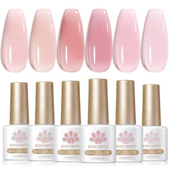 Born Pretty front packaging showing six milky nude bottles and gift appeal