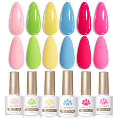 Born Pretty front packaging showing six neon gel bottles and color preview for bold looks