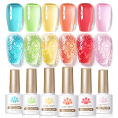 Born Pretty front packaging showing six pastel jelly gel bottles and neat display benefit