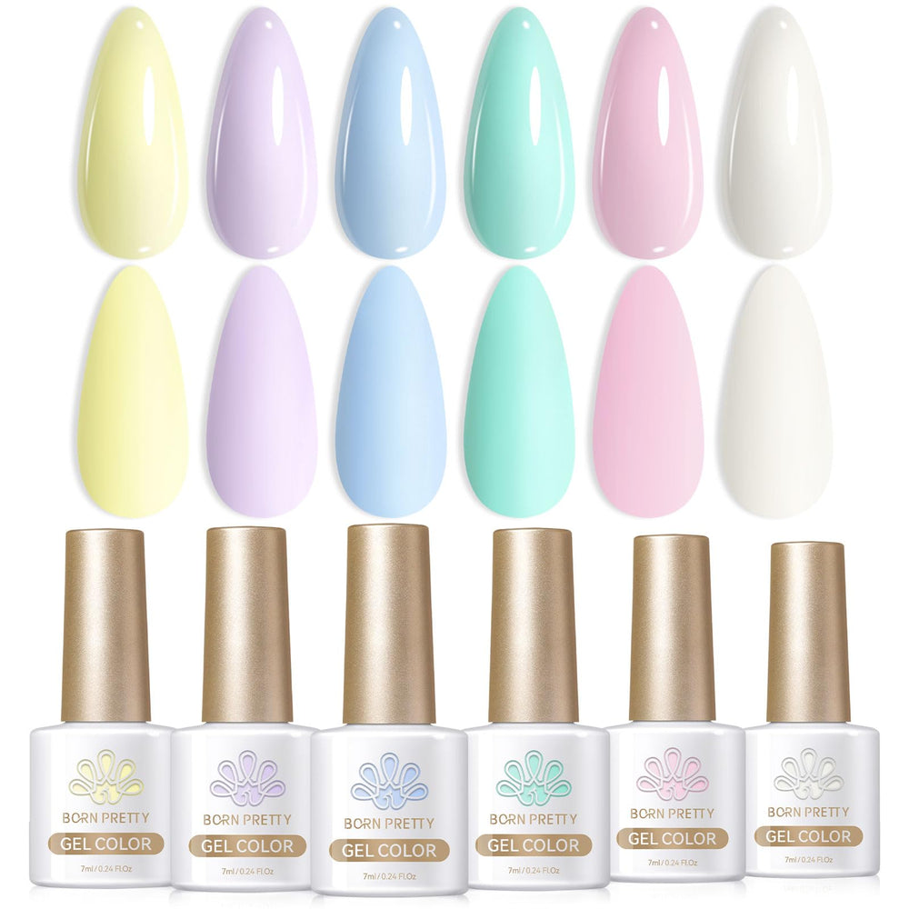 Born Pretty front packaging pastel set showing six bottles and gift box benefit: ready-to-gift