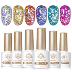 Born Pretty front packaging showing six glitter gel bottles for gift-ready presentation