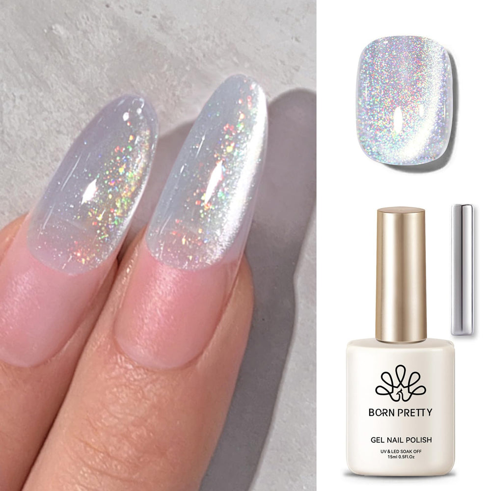 Born Pretty front packaging showing white glitter polish and 15ml bottle, professional finish