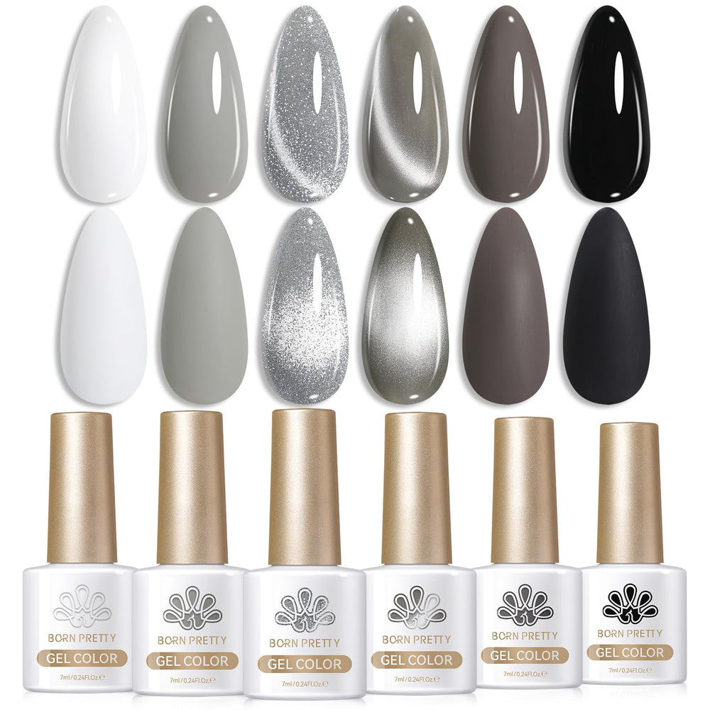 Born Pretty front packaging showing six gel polish bottles and kit benefits