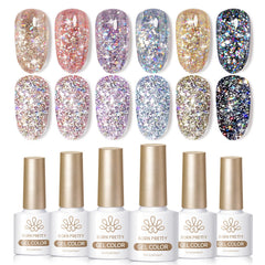 Born Pretty front packaging showcasing six holographic gel bottles and colors