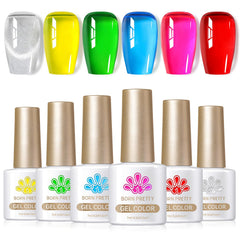 Born Pretty front packaging showing six neon bottles and included magnet for easy selection benefit