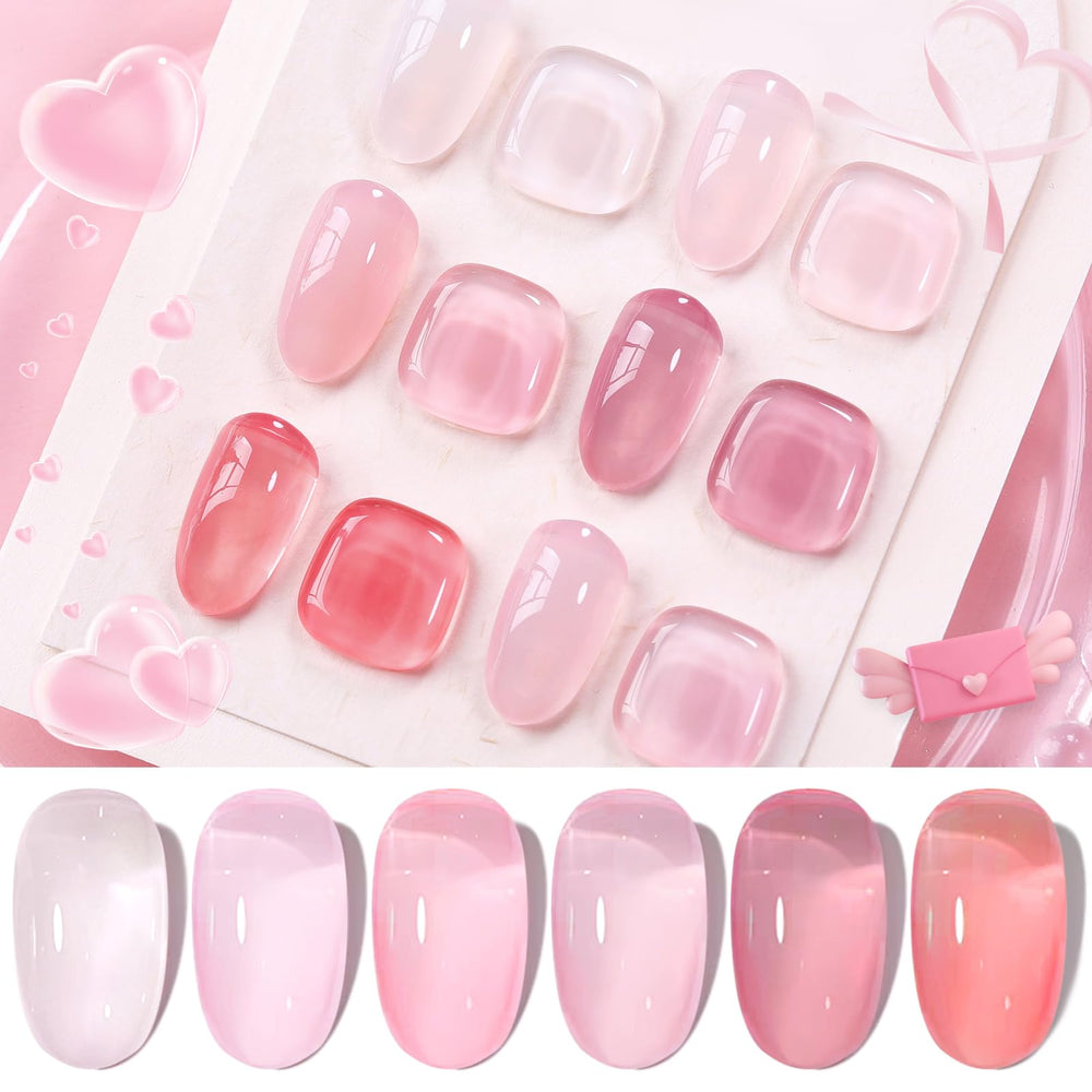 Born Pretty front packaging showing six jelly pink bottles and gift-ready arrangement, elegant presentation benefit