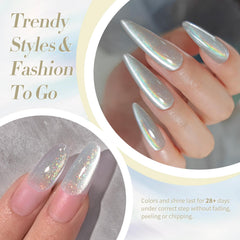Born Pretty full manicure on hands in lifestyle scene showing salon-quality iridescent shine