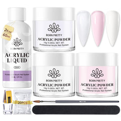 Born Pretty full kit flat lay showing powders, liquid and tools for easy setup