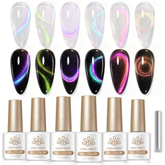 Born Pretty finished manicure on hands showcasing mermaid holographic shine