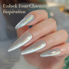 Born Pretty magnet held over painted nail tip creating cat-eye stripe effect for striking nails