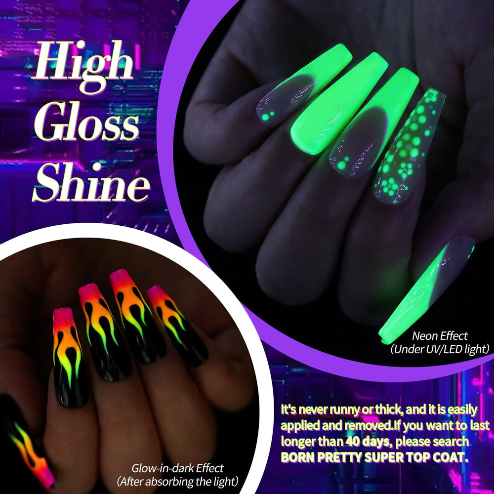 Born Pretty glow-in-the-dark nails demo showing nighttime luminosity benefit