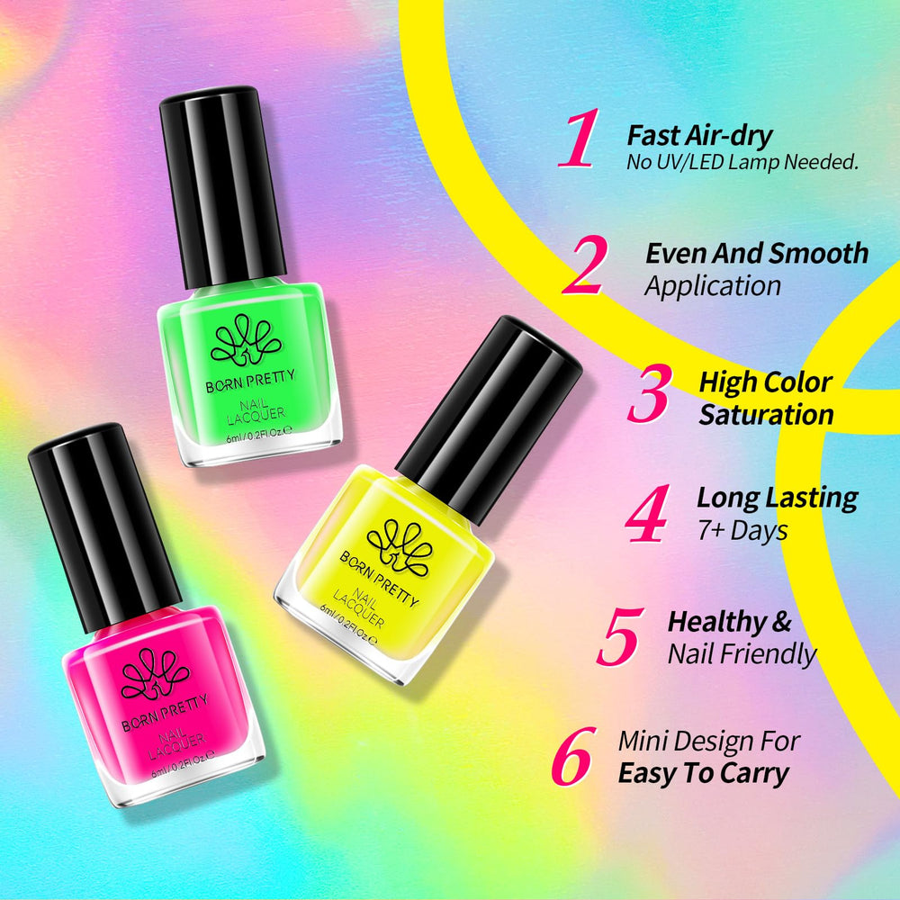 Born Pretty sample nail art featuring color blocking and gradients made with neon set for inspiration