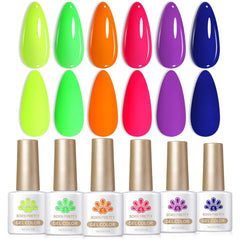 Born Pretty front packaging showing six neon glow gel bottles, vibrant display benefit