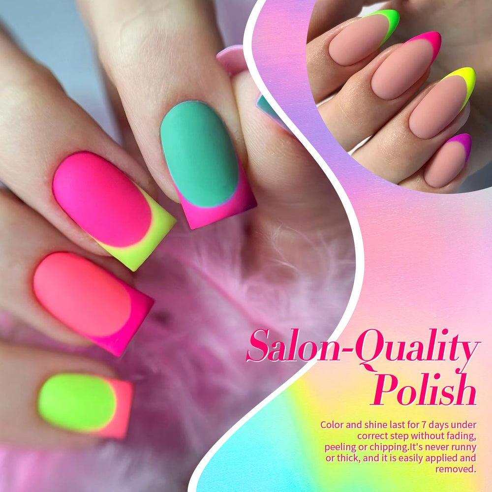 Born Pretty row of thumb swatches showing each neon shade for quick color comparison and choice