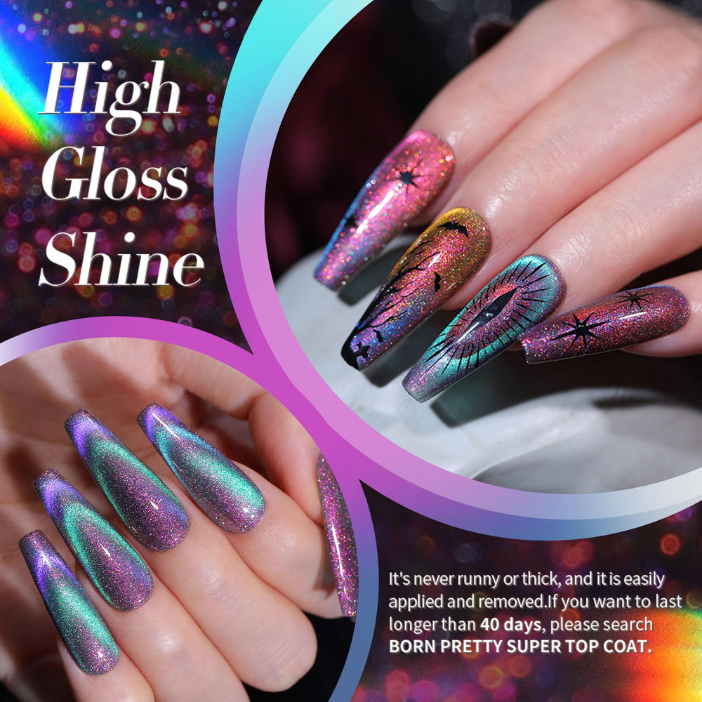 Born Pretty nails on display with magnetic cat-eye sparkle benefit