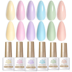Born Pretty front packaging showing six pastel gel bottles, attractive gift presentation