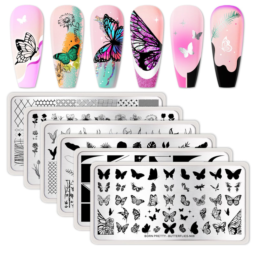 Born Pretty front packaging showing six nail stamping plates and kit benefits