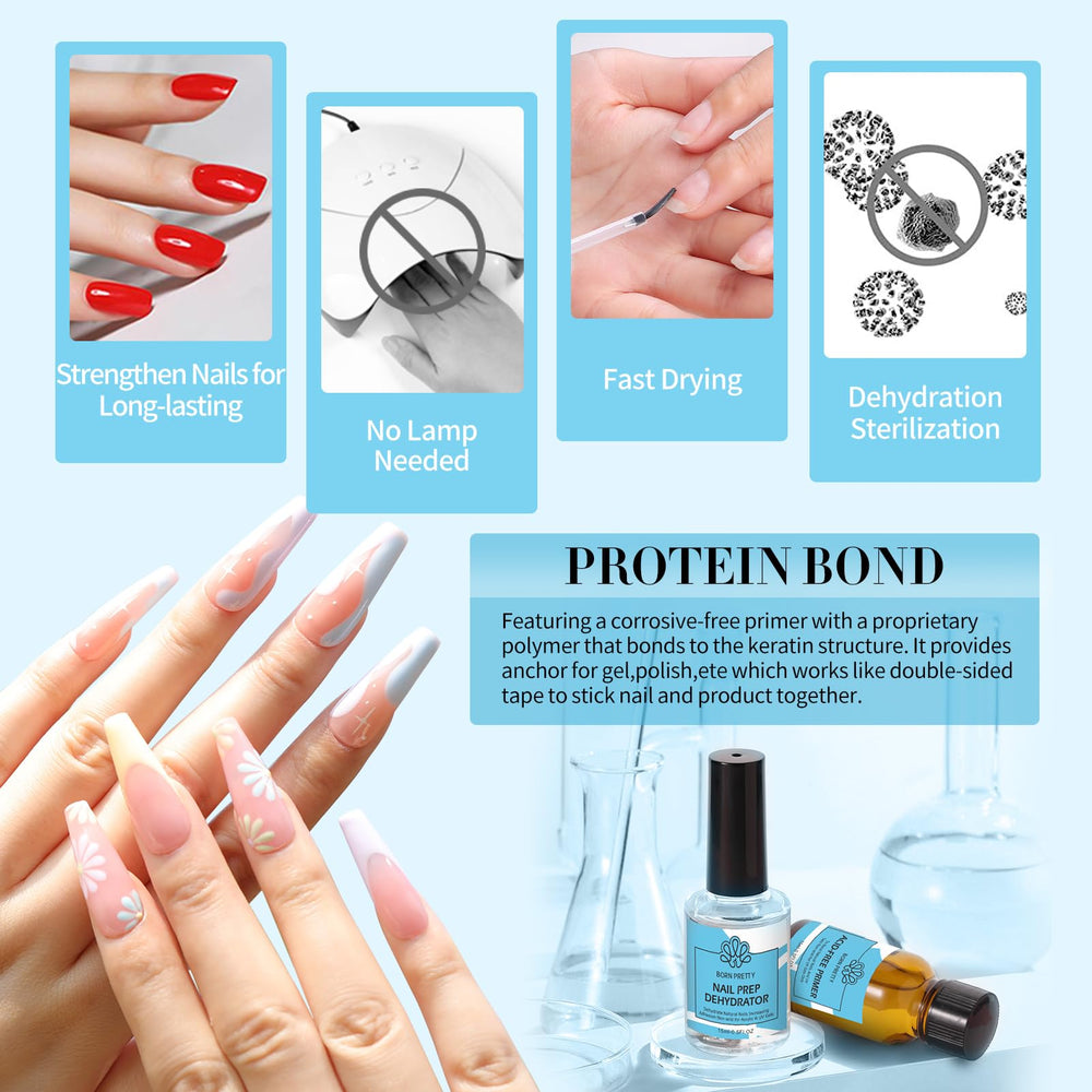 Born Pretty primer being applied to a natural nail for improved product adhesion
