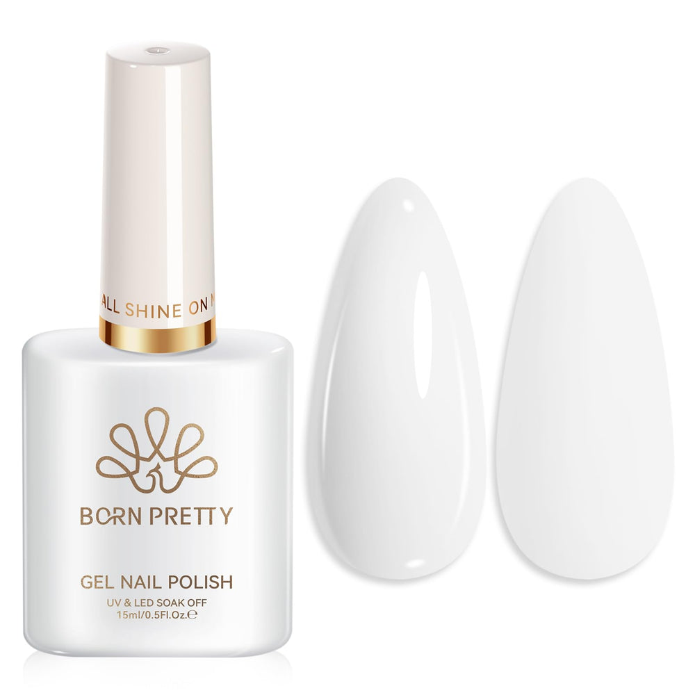 Born Pretty bottle front view showing pure white gel polish for clean French manicures