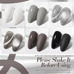 Born Pretty swatches of white gray and black showing coverage benefit