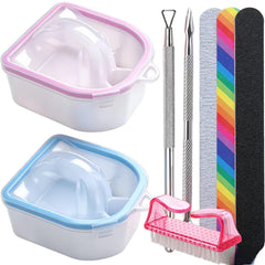 Borogo front view of two-pack soak bowls and included manicure tools showing kit benefits